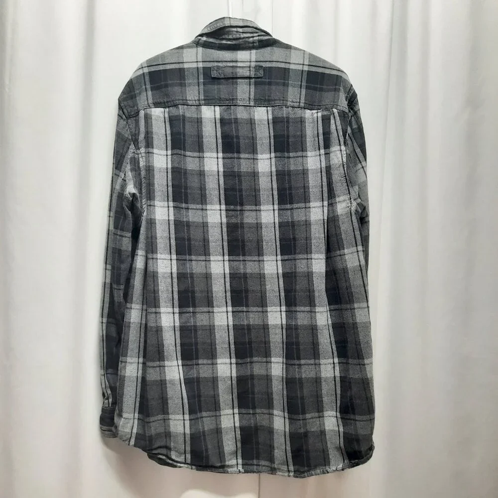 Duluth Trading Co Men's Large Slim Fit Flannel Shirt Gray Plaid 100% Cotton - Picture 3 of 8